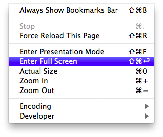 shortcut for full screen for video player mac